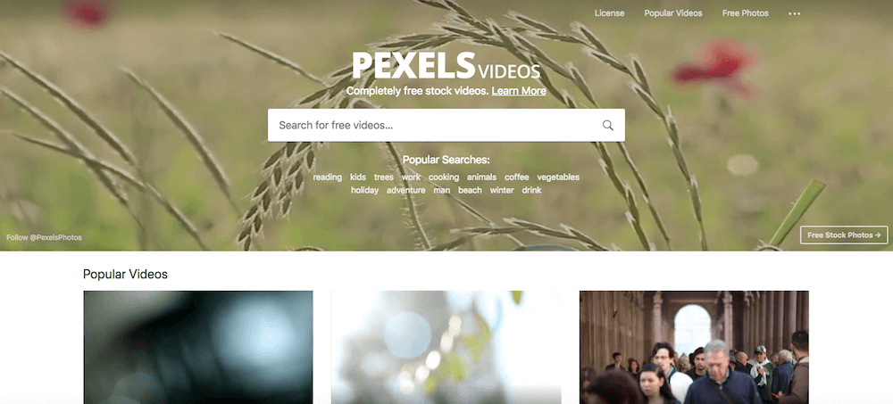 Screenshot of Pexels homepage