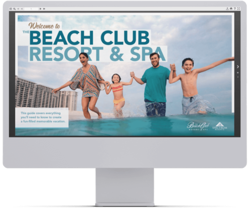 The Beach Club Resort digital brochure displayed on a computer