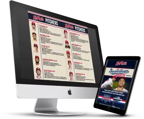 Baseballtown Gazette on an iMac and iPad